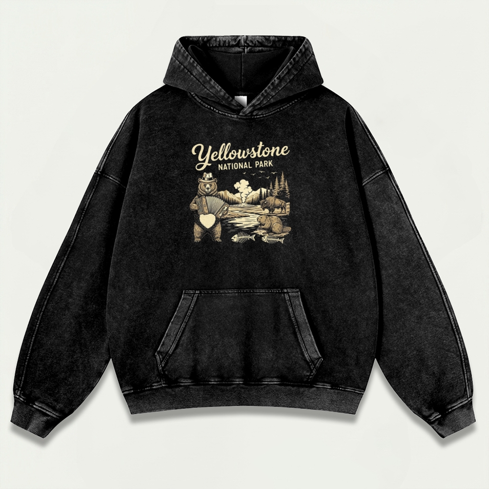 Yellowstone National Park Vintage Premium Heavyweight Trail Hoodie-HikeVista