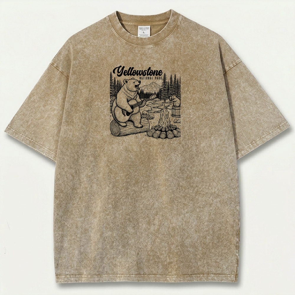 Yellowstone National Park Vintage Organic Cotton Bear Tee-HikeVista