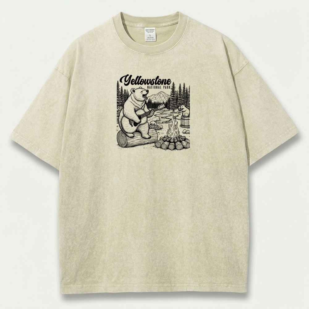 Yellowstone National Park Vintage Organic Cotton Bear Tee-HikeVista