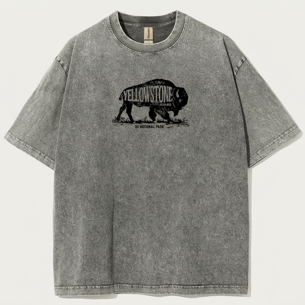 Yellowstone National Park Vintage Organic Cotton Bison Tee-HikeVista