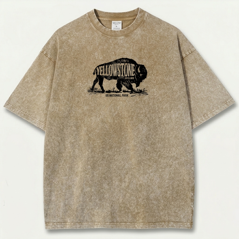 Yellowstone National Park Vintage Organic Cotton Bison Tee-HikeVista