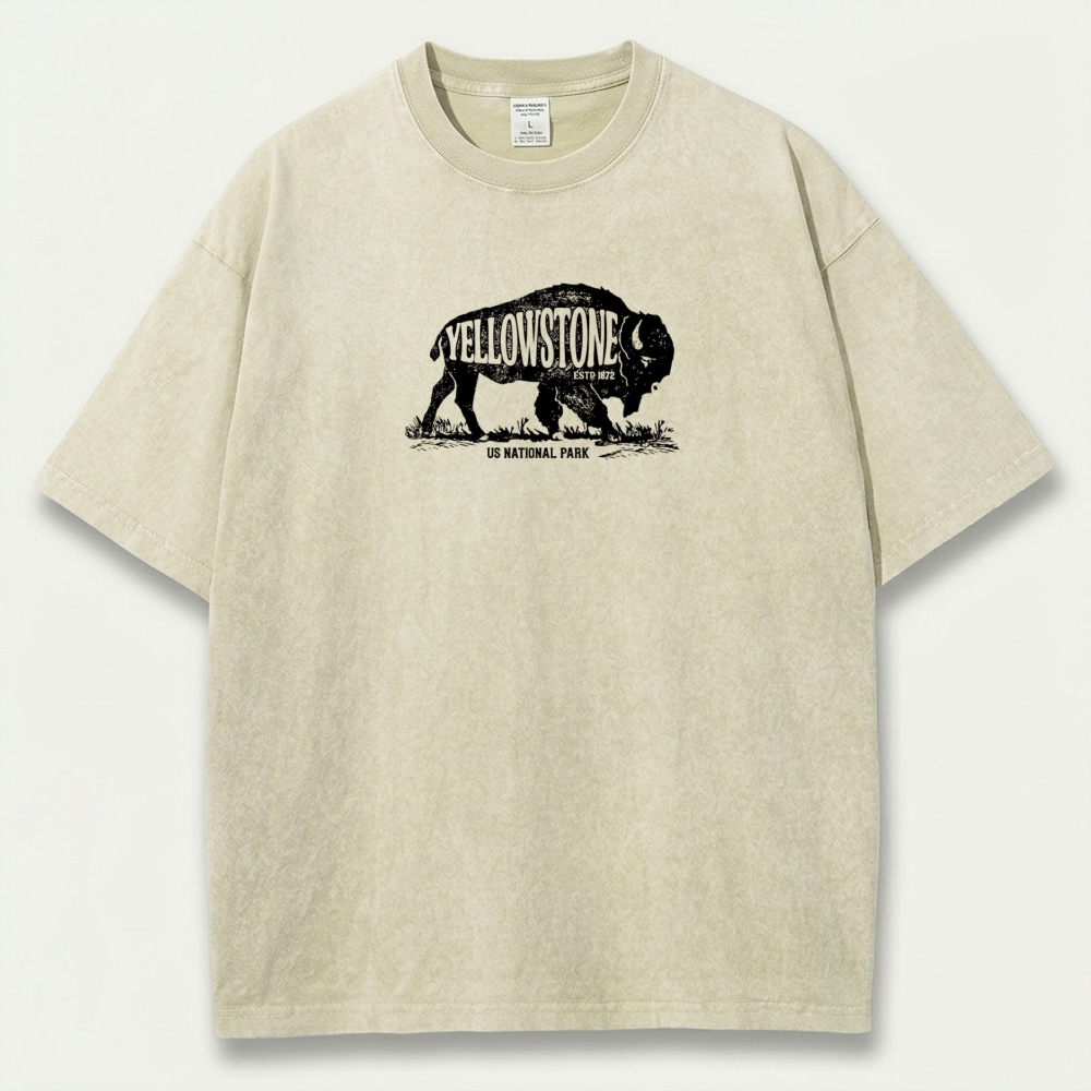 Yellowstone National Park Vintage Organic Cotton Bison Tee-HikeVista