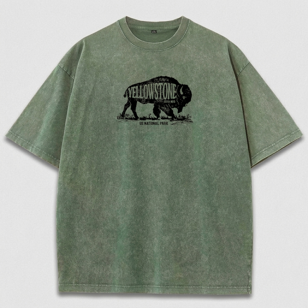 Yellowstone National Park Vintage Organic Cotton Bison Tee-HikeVista