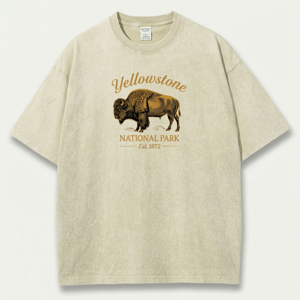Yellowstone National Park Vintage Organic Cotton Bison Tee-HikeVista