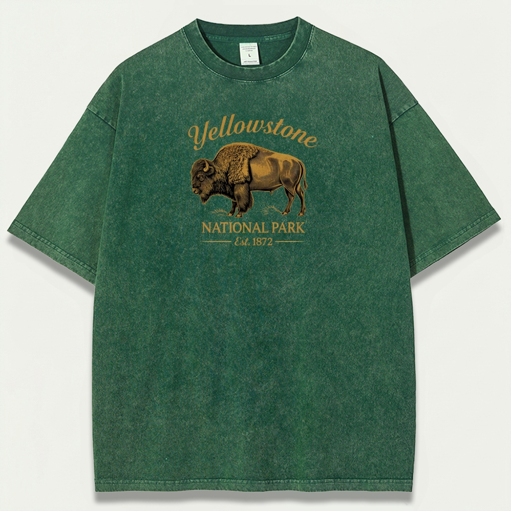 Yellowstone National Park Vintage Organic Cotton Bison Tee-HikeVista