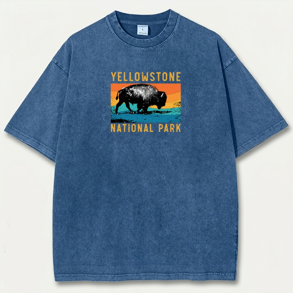 Yellowstone National Park Vintage Organic Cotton Bison Tee-HikeVista