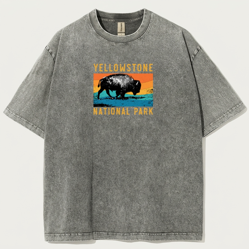 Yellowstone National Park Vintage Organic Cotton Bison Tee-HikeVista