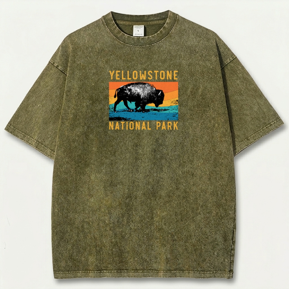 Yellowstone National Park Vintage Organic Cotton Bison Tee-HikeVista
