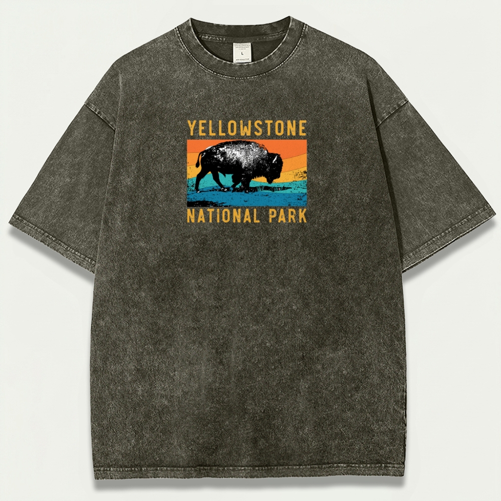 Yellowstone National Park Vintage Organic Cotton Bison Tee-HikeVista