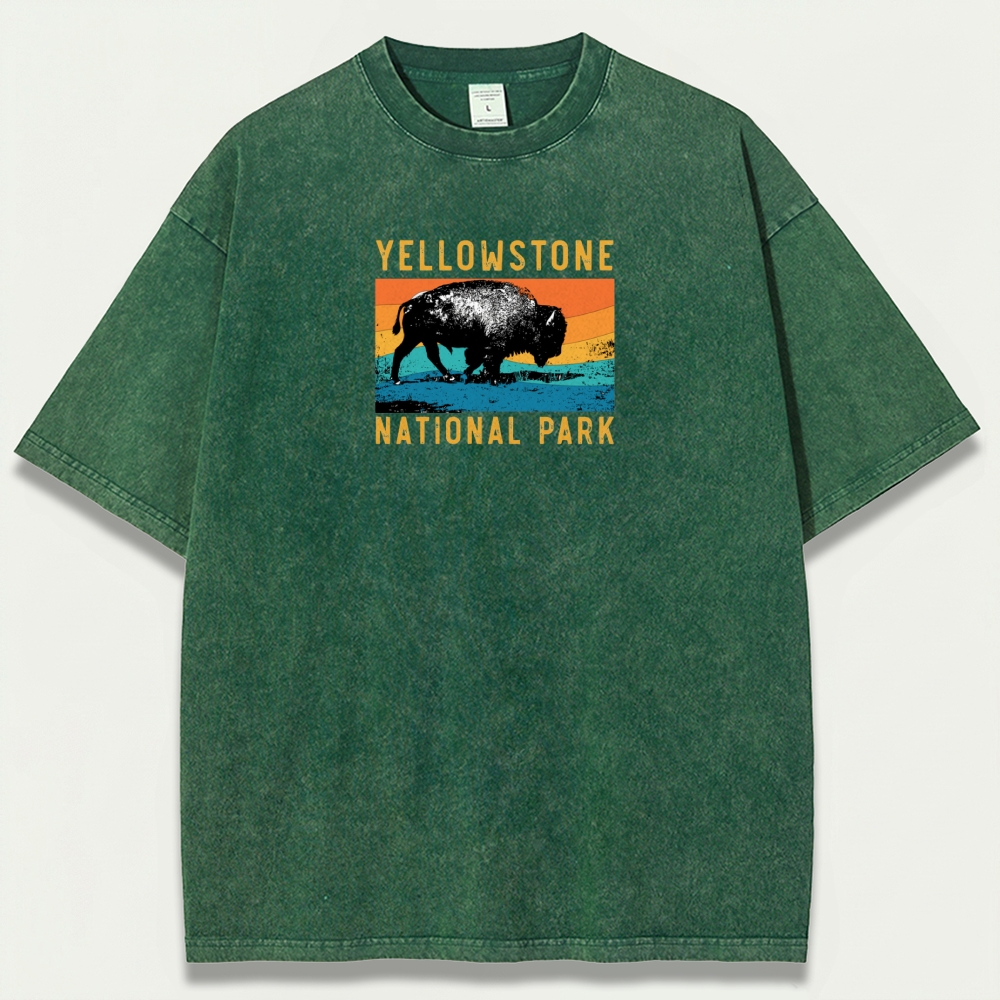 Yellowstone National Park Vintage Organic Cotton Bison Tee-HikeVista