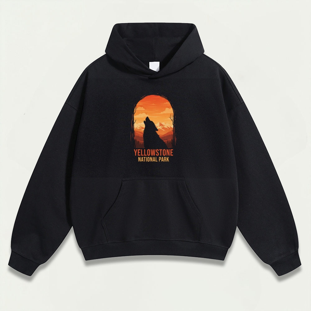 Yellowstone National Park Heavyweight Wolf Hoodie-HikeVista