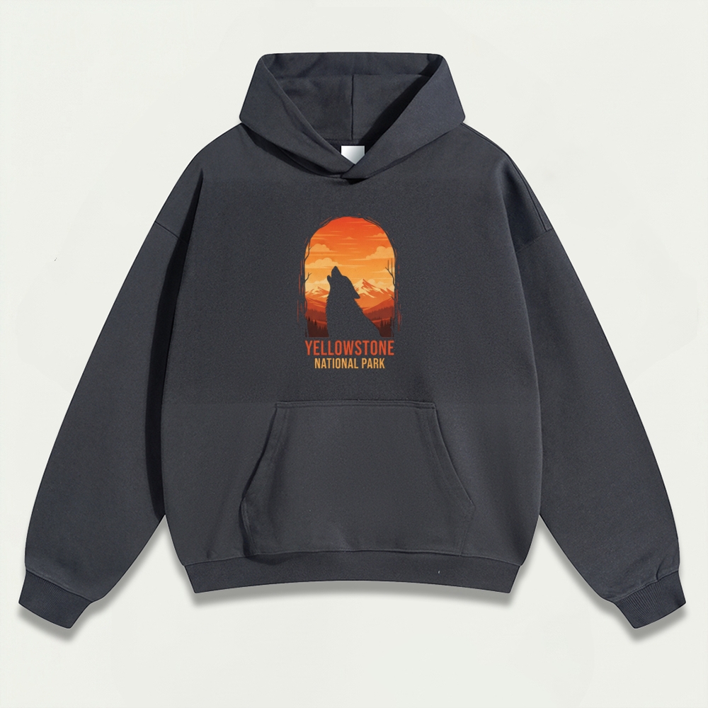 Yellowstone National Park Heavyweight Wolf Hoodie-HikeVista