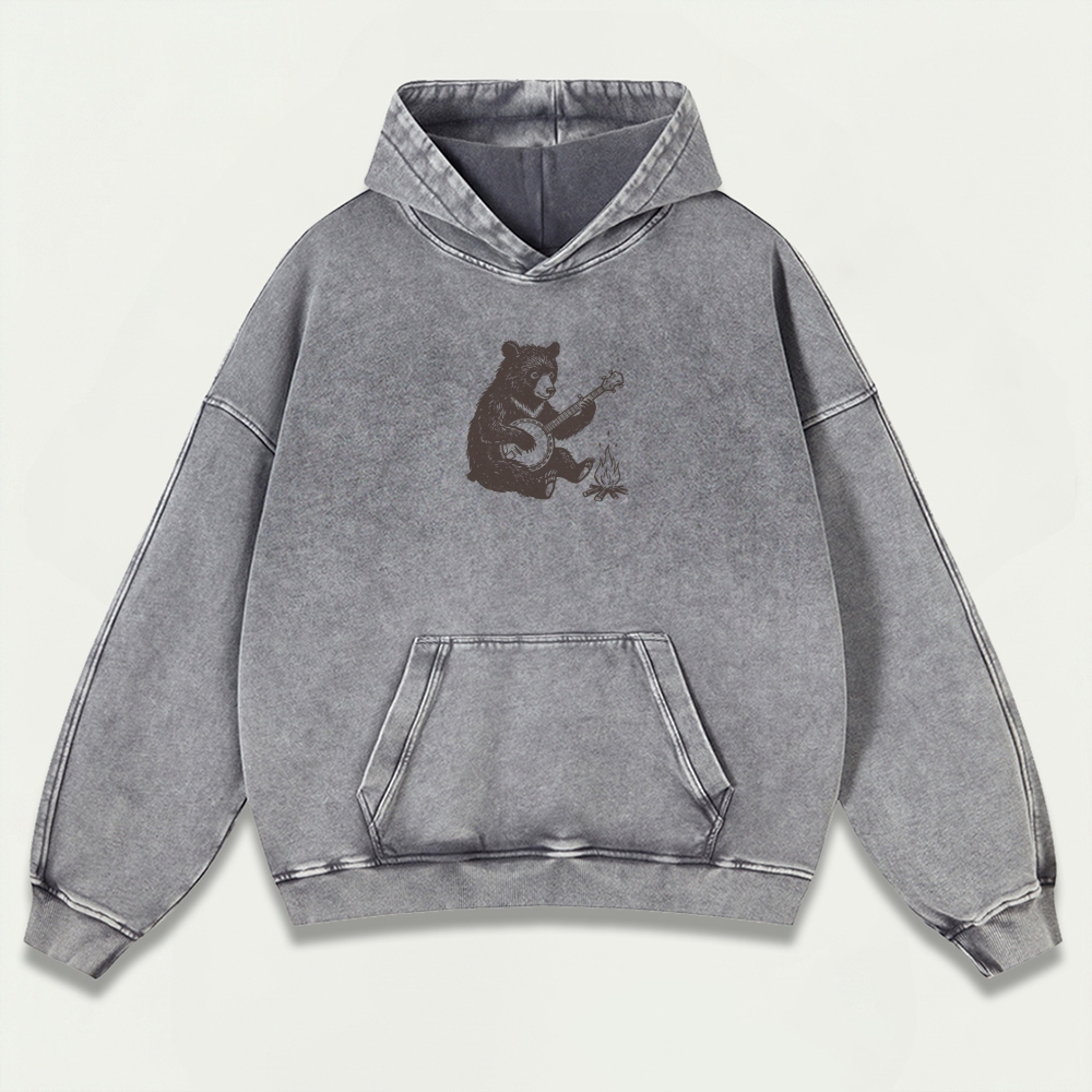 Bear Bonfire Vintage Premium Heavyweight Trail Hoodie-HikeVista