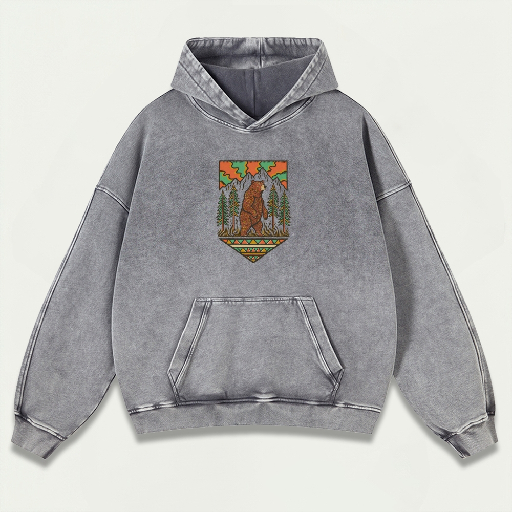 Bear Forest Vintage Premium Heavyweight Trail Hoodie-HikeVista