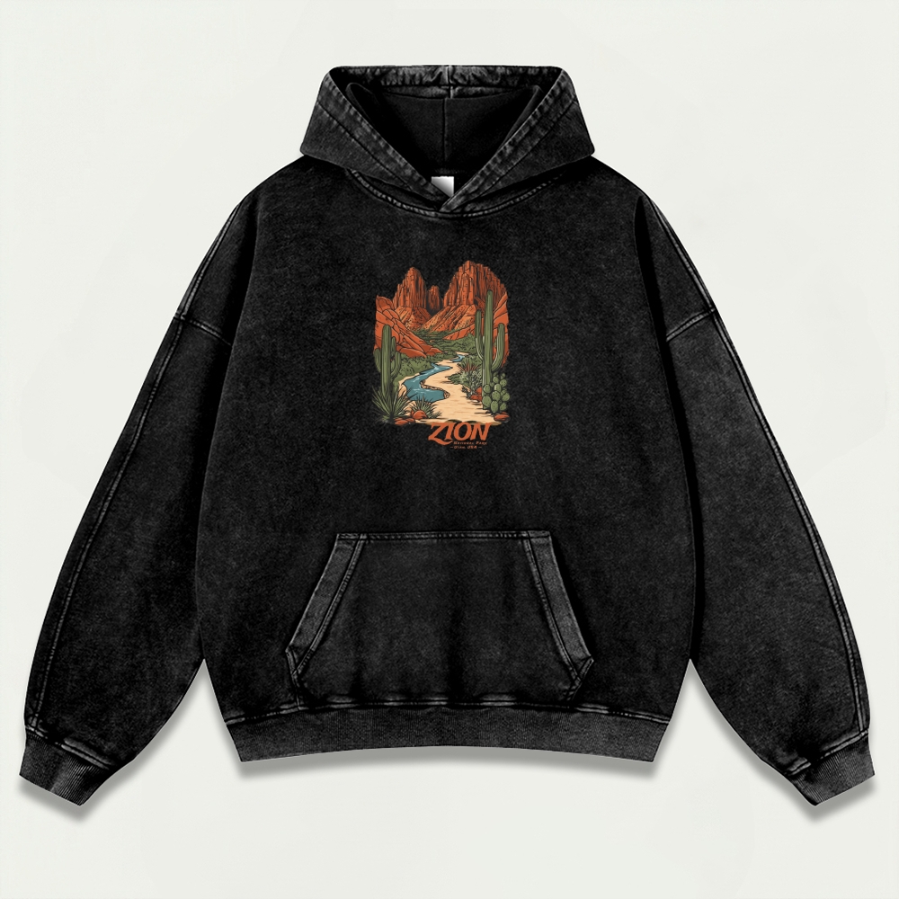 Zion National Park Vintage Premium Heavyweight Trail Hoodie-HikeVista