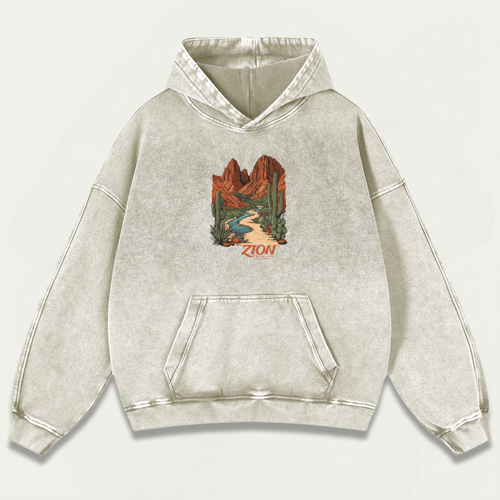 Zion National Park Vintage Premium Heavyweight Trail Hoodie-HikeVista