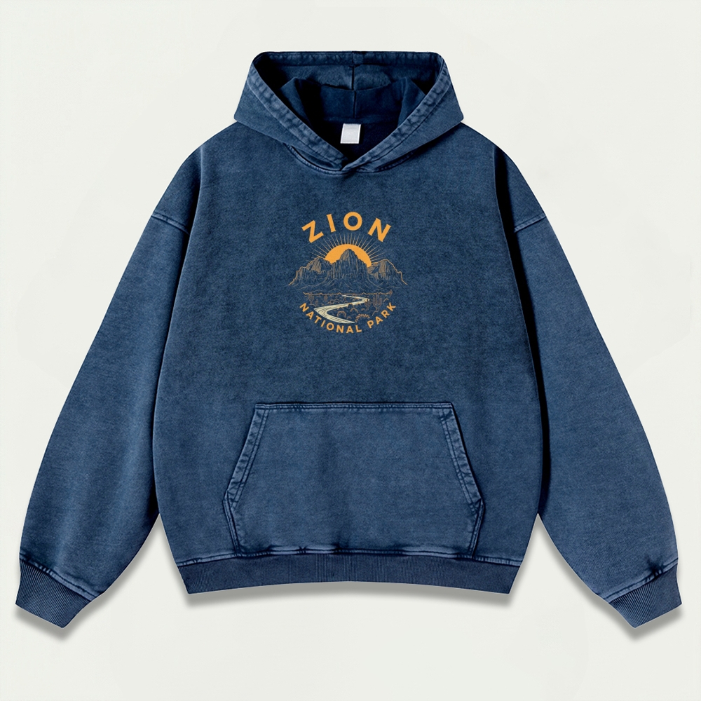 Zion National Park Vintage Premium Heavyweight Trail Hoodie-HikeVista