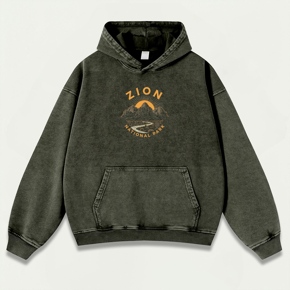 Zion National Park Vintage Premium Heavyweight Trail Hoodie-HikeVista