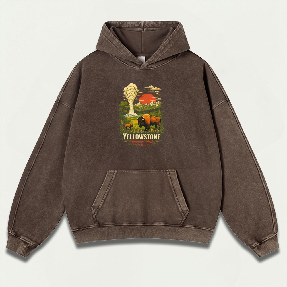 Yellowstone National Park Vintage Premium Heavyweight Trail Hoodie-HikeVista