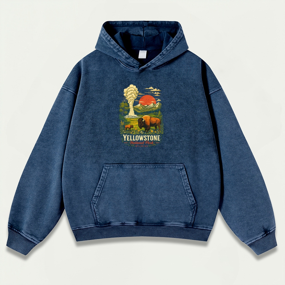 Yellowstone National Park Vintage Premium Heavyweight Trail Hoodie-HikeVista