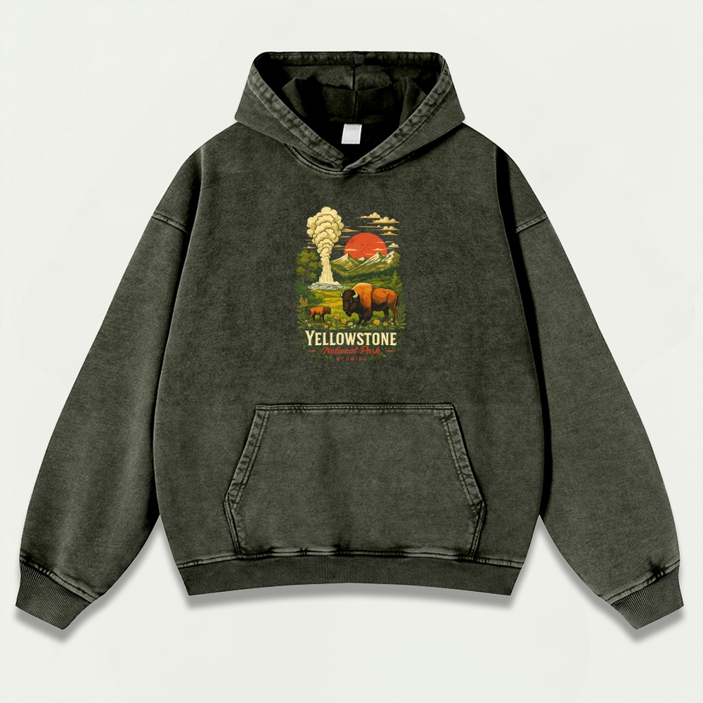 Yellowstone National Park Vintage Premium Heavyweight Trail Hoodie-HikeVista