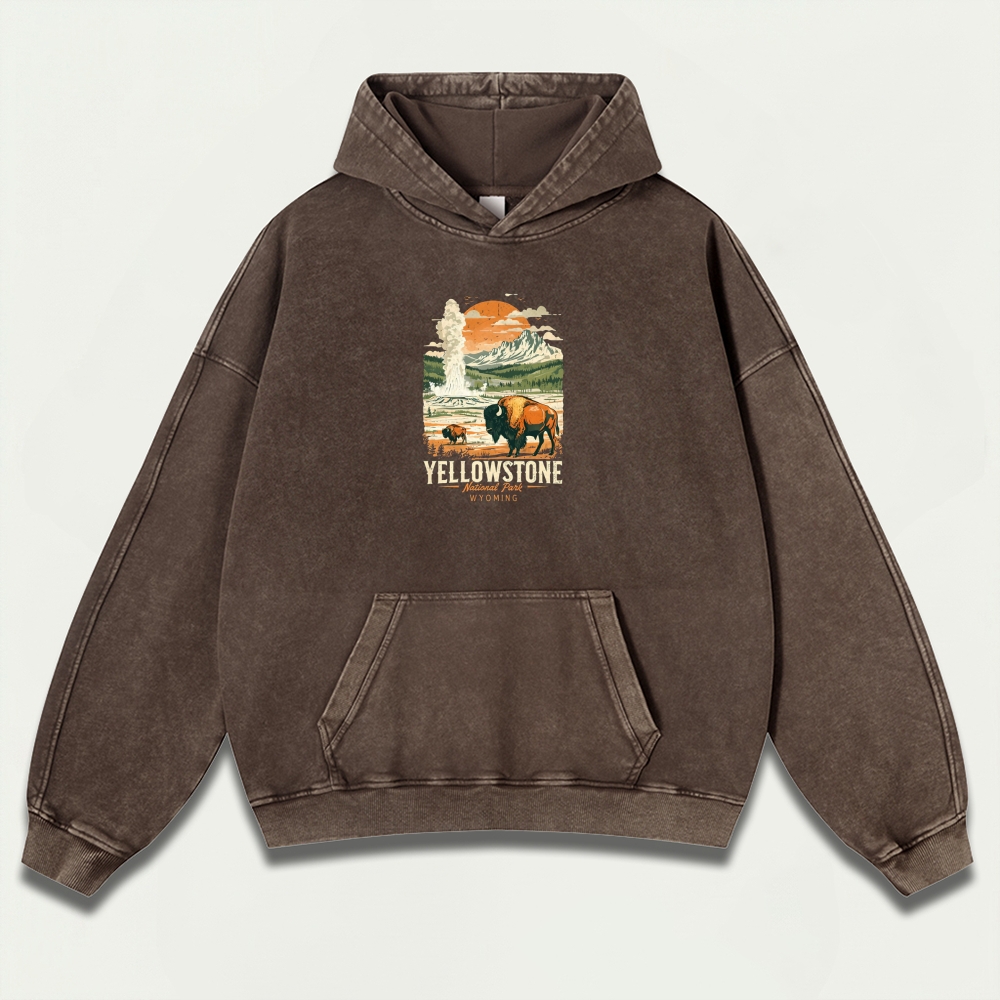 Yellowstone National Park Vintage Premium Heavyweight Trail Hoodie-HikeVista