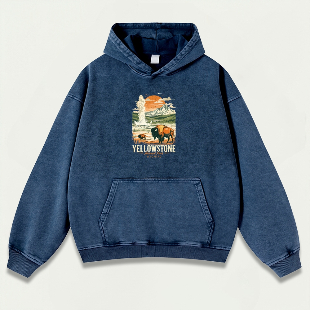 Yellowstone National Park Vintage Premium Heavyweight Trail Hoodie-HikeVista