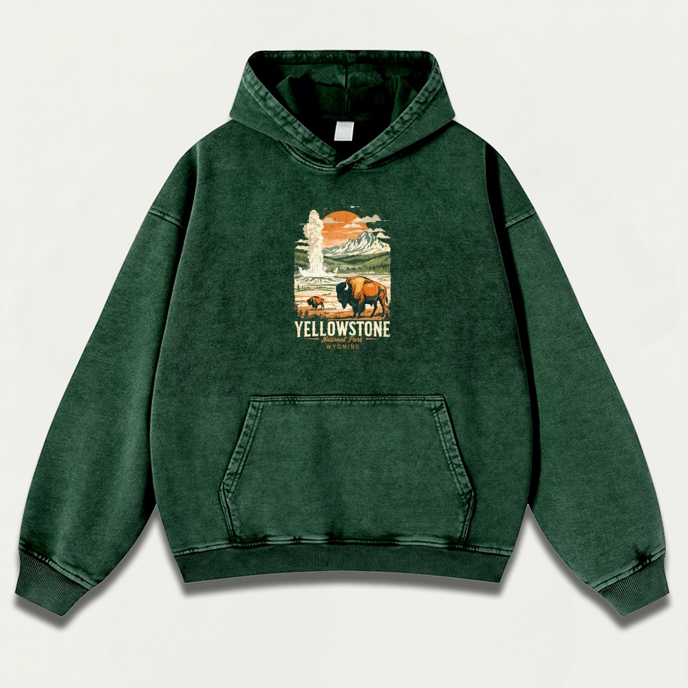 Yellowstone National Park Vintage Premium Heavyweight Trail Hoodie-HikeVista
