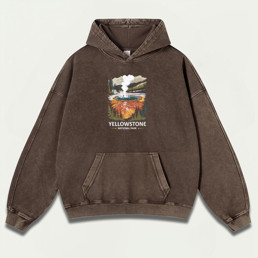 Yellowstone National Park Vintage Premium Heavyweight Trail Hoodie-HikeVista
