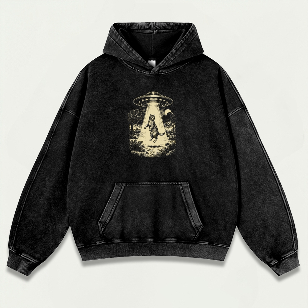 UFO Cat Abduction Vintage Premium Heavyweight Trail Hoodie-HikeVista
