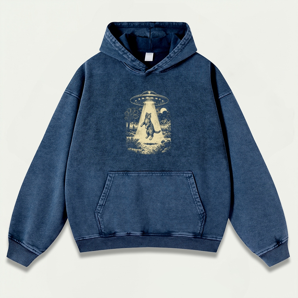 UFO Cat Abduction Vintage Premium Heavyweight Trail Hoodie-HikeVista