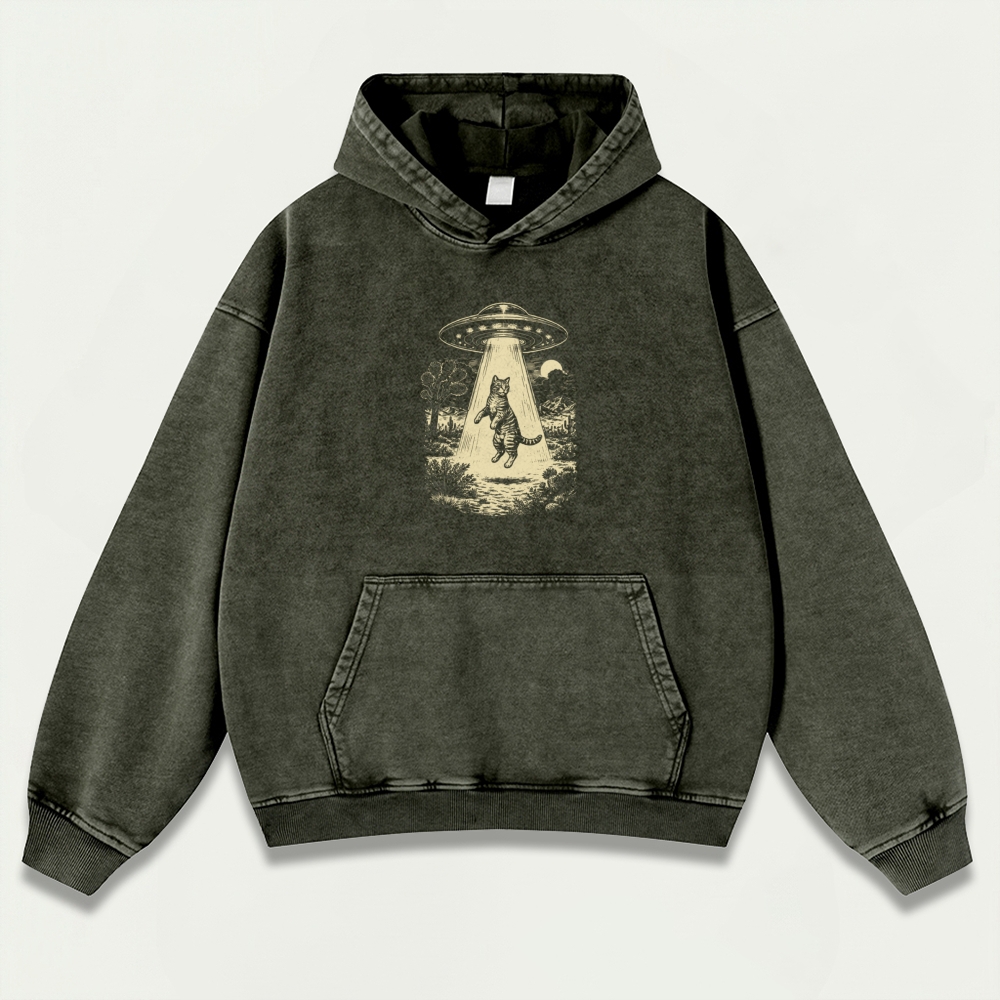 UFO Cat Abduction Vintage Premium Heavyweight Trail Hoodie-HikeVista