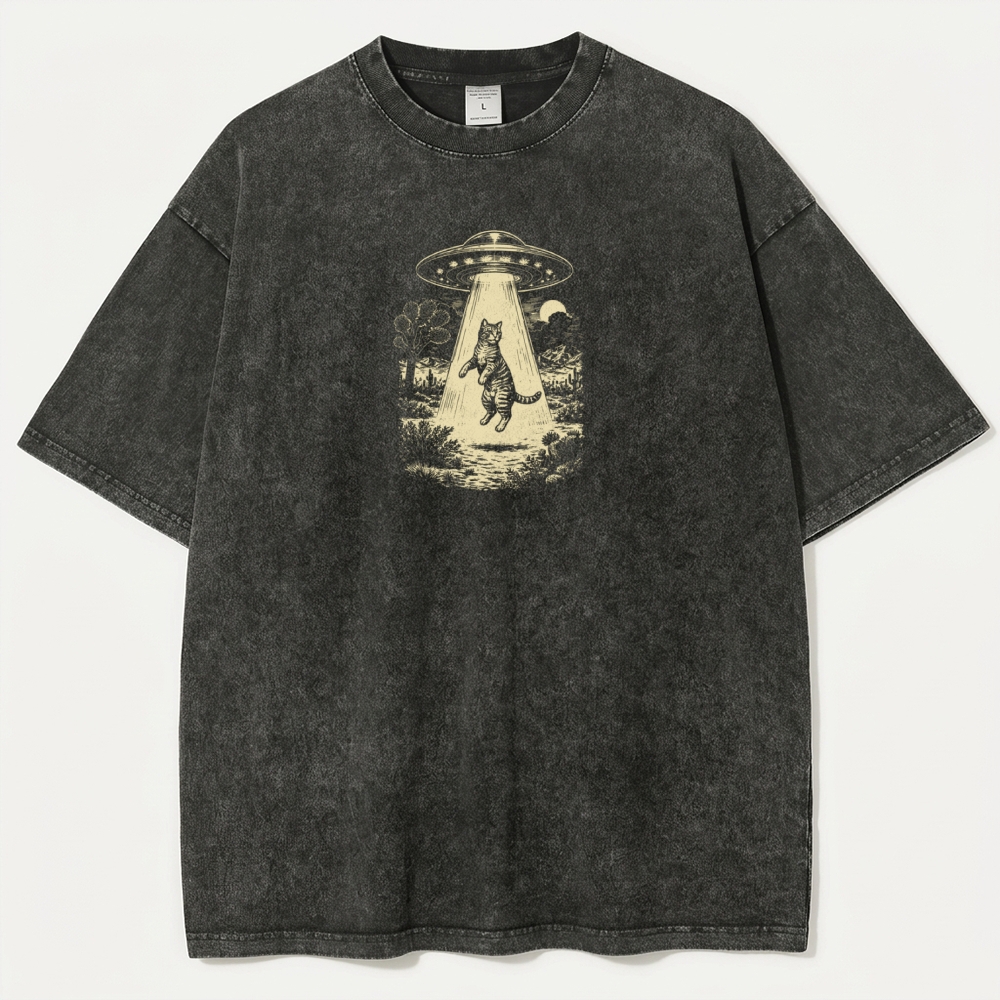 UFO Cat Abduction Vintage Organic Cotton Trail Tee-HikeVista