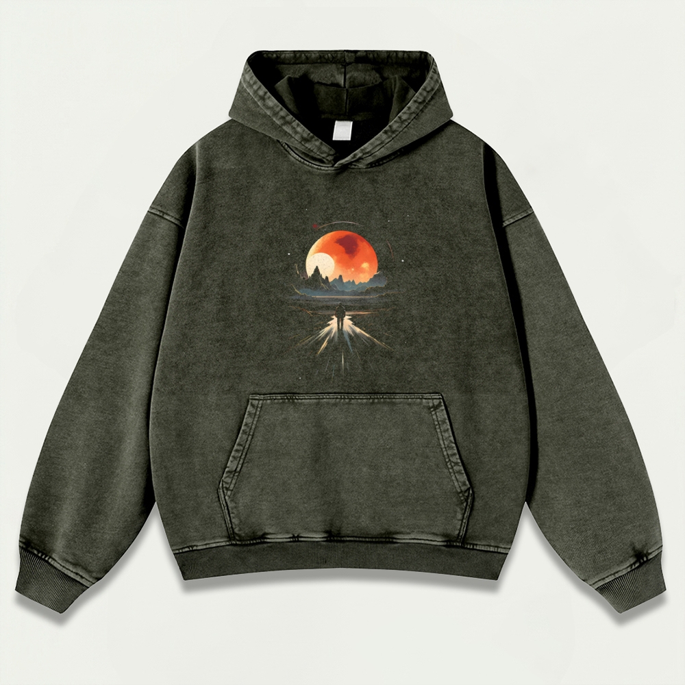 Sunset Over Distant Mountains Vintage Premium Heavyweight Trail Hoodie-HikeVista