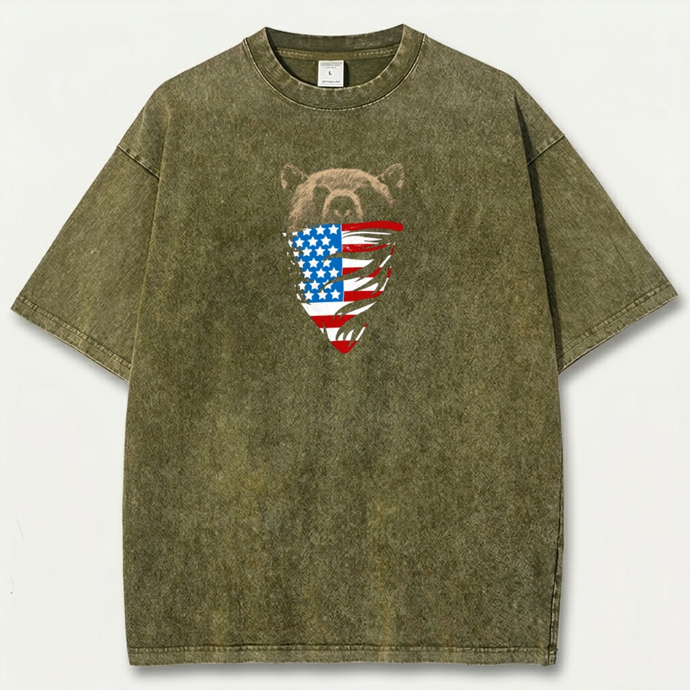 American Flag Bear Vintage Organic Cotton Trail Tee-HikeVista