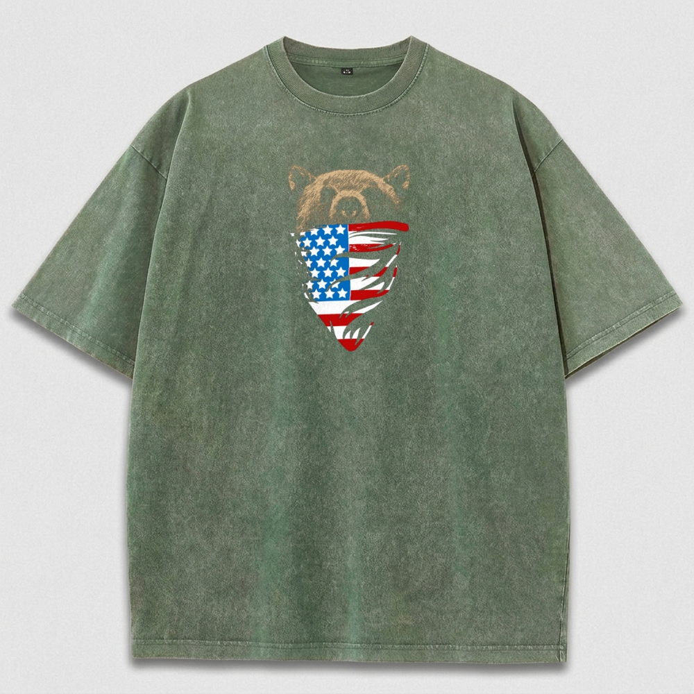 American Flag Bear Vintage Organic Cotton Trail Tee-HikeVista