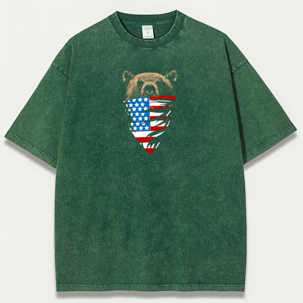 American Flag Bear Vintage Organic Cotton Trail Tee-HikeVista