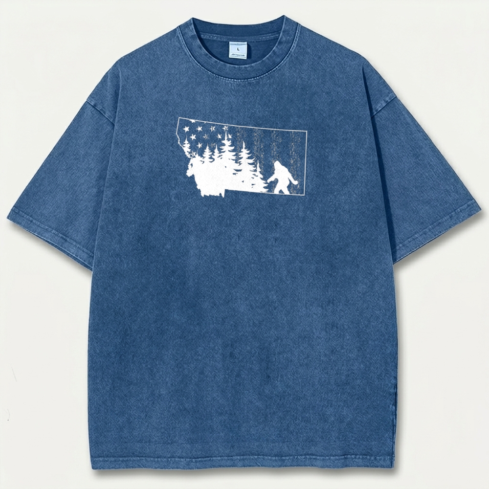 American Flag Bigfoot Vintage Organic Cotton Trail Tee-HikeVista