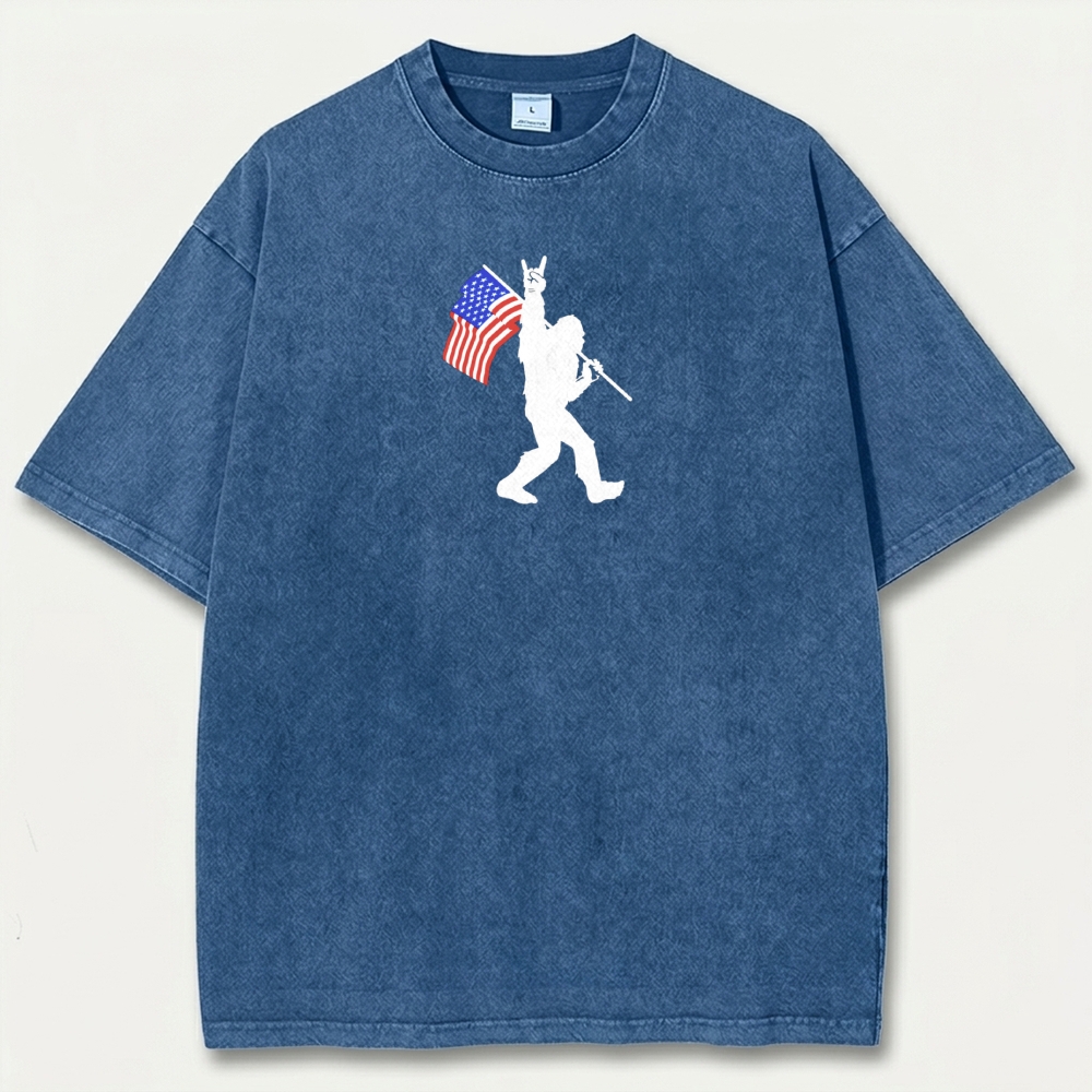 American Flag Bigfoot Vintage Organic Cotton Trail Tee-HikeVista