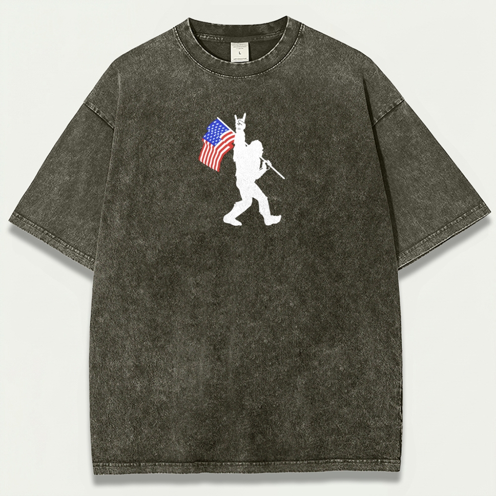 American Flag Bigfoot Vintage Organic Cotton Trail Tee-HikeVista
