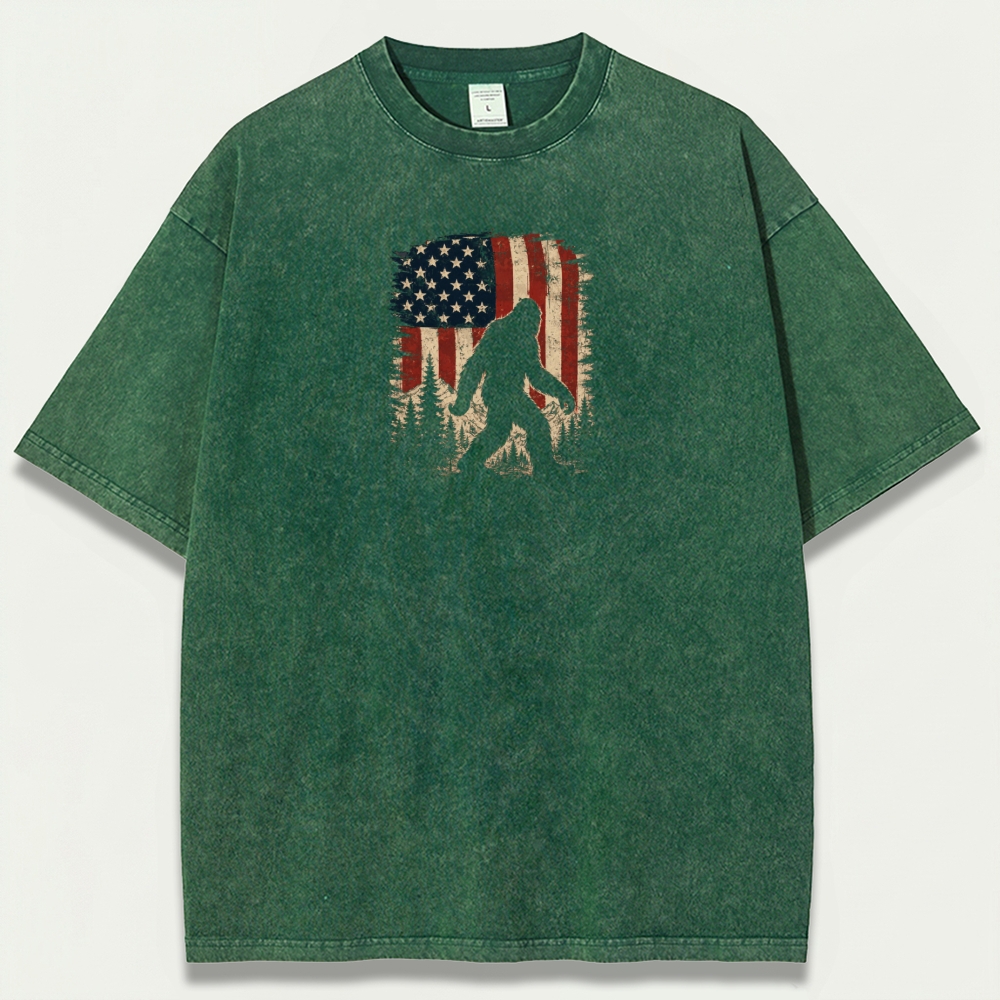 American Flag Bigfoot Vintage Organic Cotton Trail Tee-HikeVista
