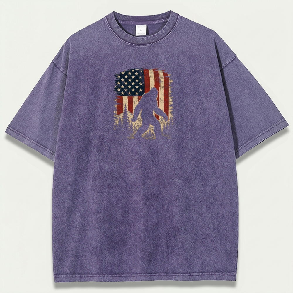 American Flag Bigfoot Vintage Organic Cotton Trail Tee-HikeVista