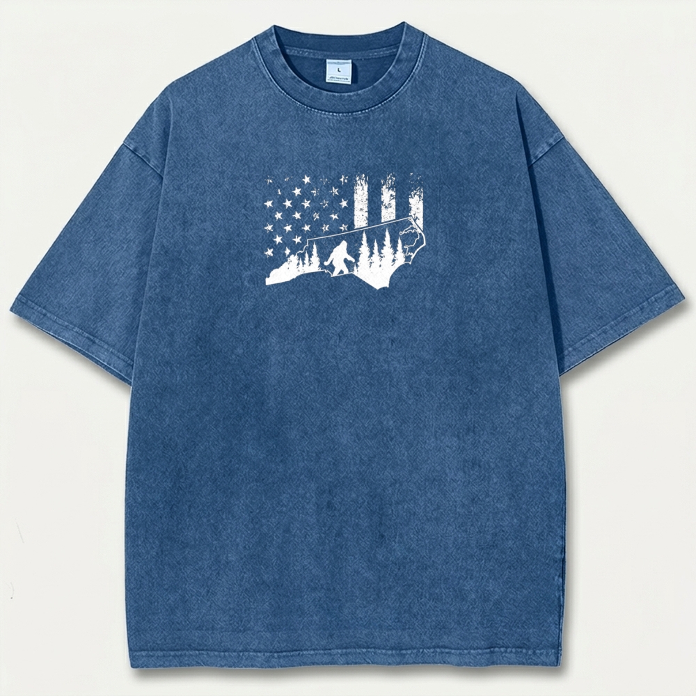 American Flag Bigfoot Vintage Organic Cotton Trail Tee-HikeVista