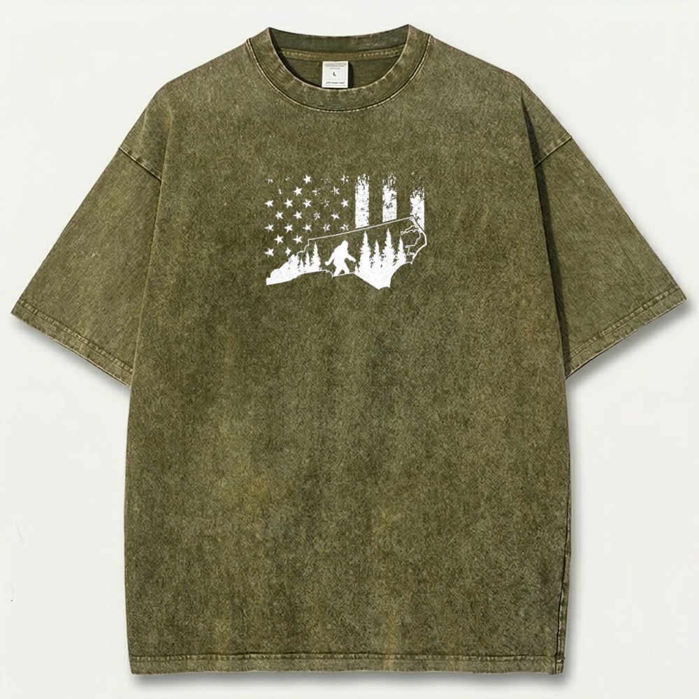American Flag Bigfoot Vintage Organic Cotton Trail Tee-HikeVista