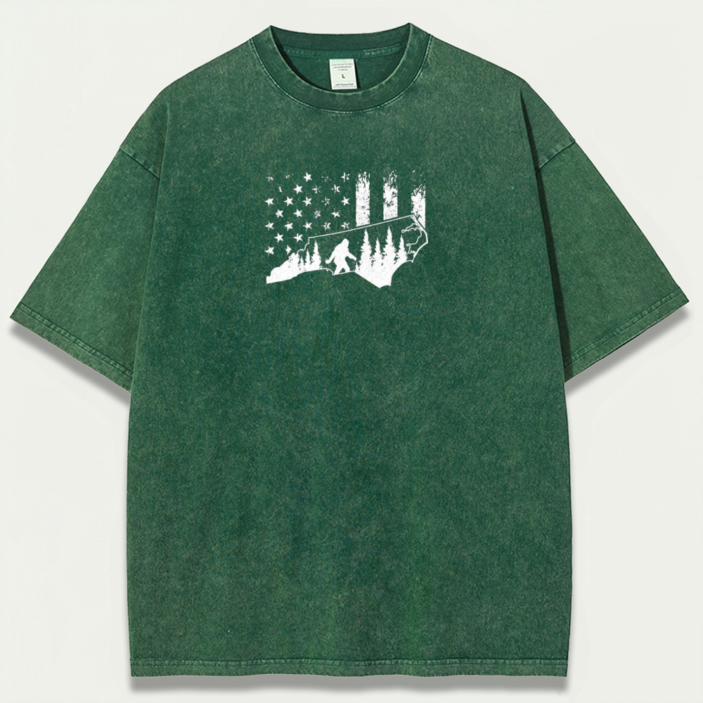 American Flag Bigfoot Vintage Organic Cotton Trail Tee-HikeVista