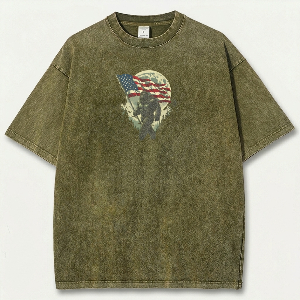 American Flag Bigfoot Vintage Organic Cotton Trail Tee-HikeVista