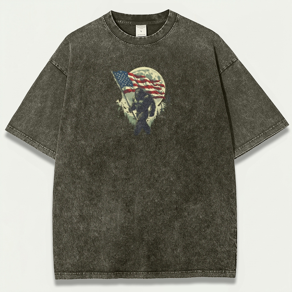 American Flag Bigfoot Vintage Organic Cotton Trail Tee-HikeVista