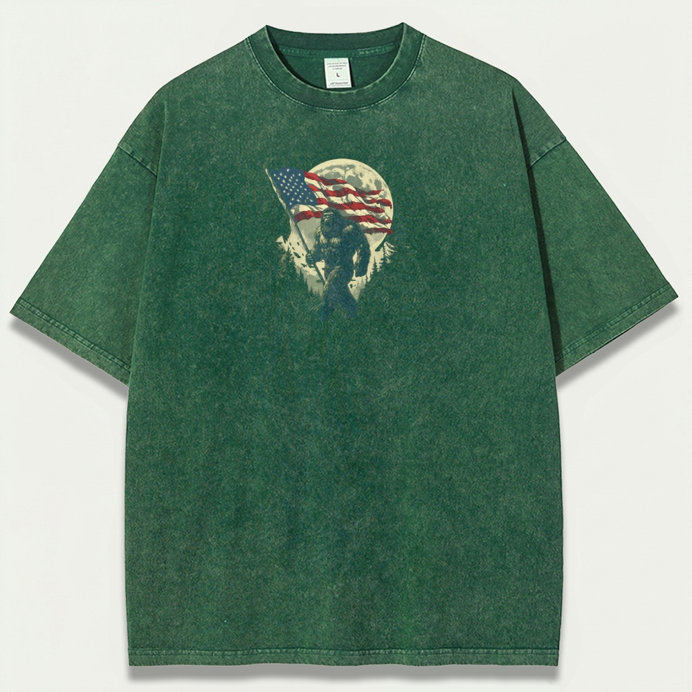 American Flag Bigfoot Vintage Organic Cotton Trail Tee-HikeVista