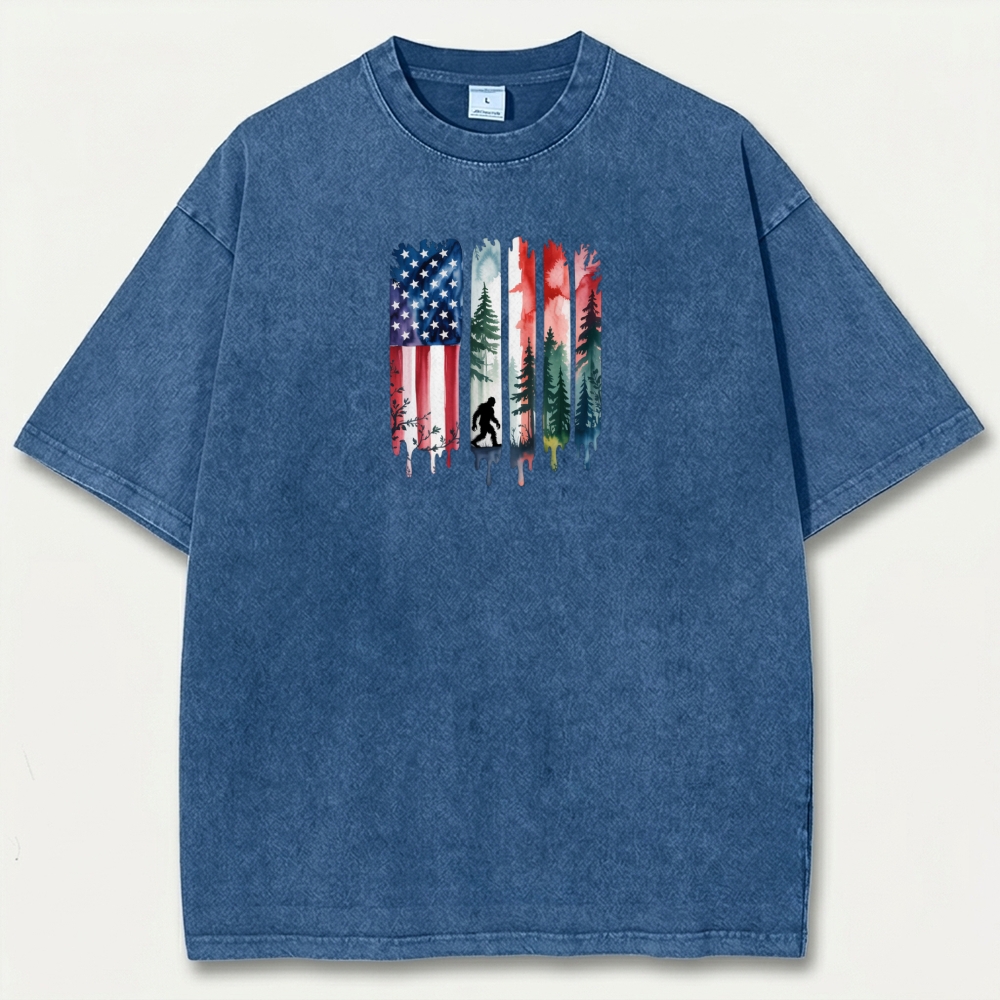 American Flag Bigfoot Vintage Organic Cotton Trail Tee-HikeVista