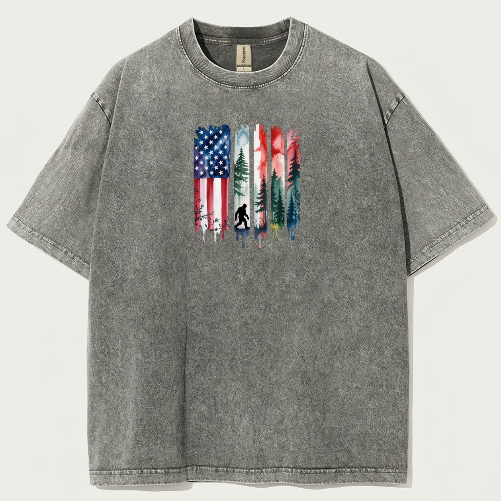 American Flag Bigfoot Vintage Organic Cotton Trail Tee-HikeVista
